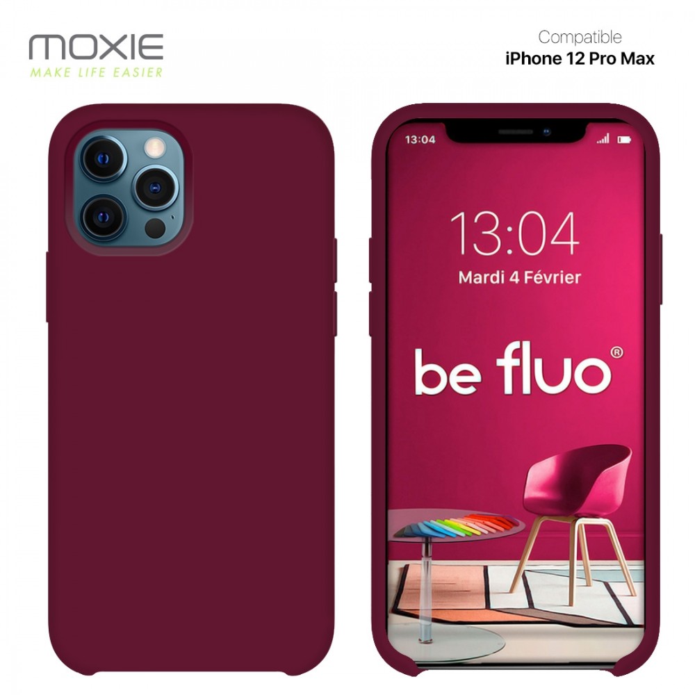 Moxie Coque iPhone 12 Pro Max [BeFluo] Coque Silicone Fine et Légère pour iPhone 12 Pro Max, Intérieur Microfibre, Coque Anti-chocs et Anti-rayures pour iPhone 12 Pro Max - Lie de vin