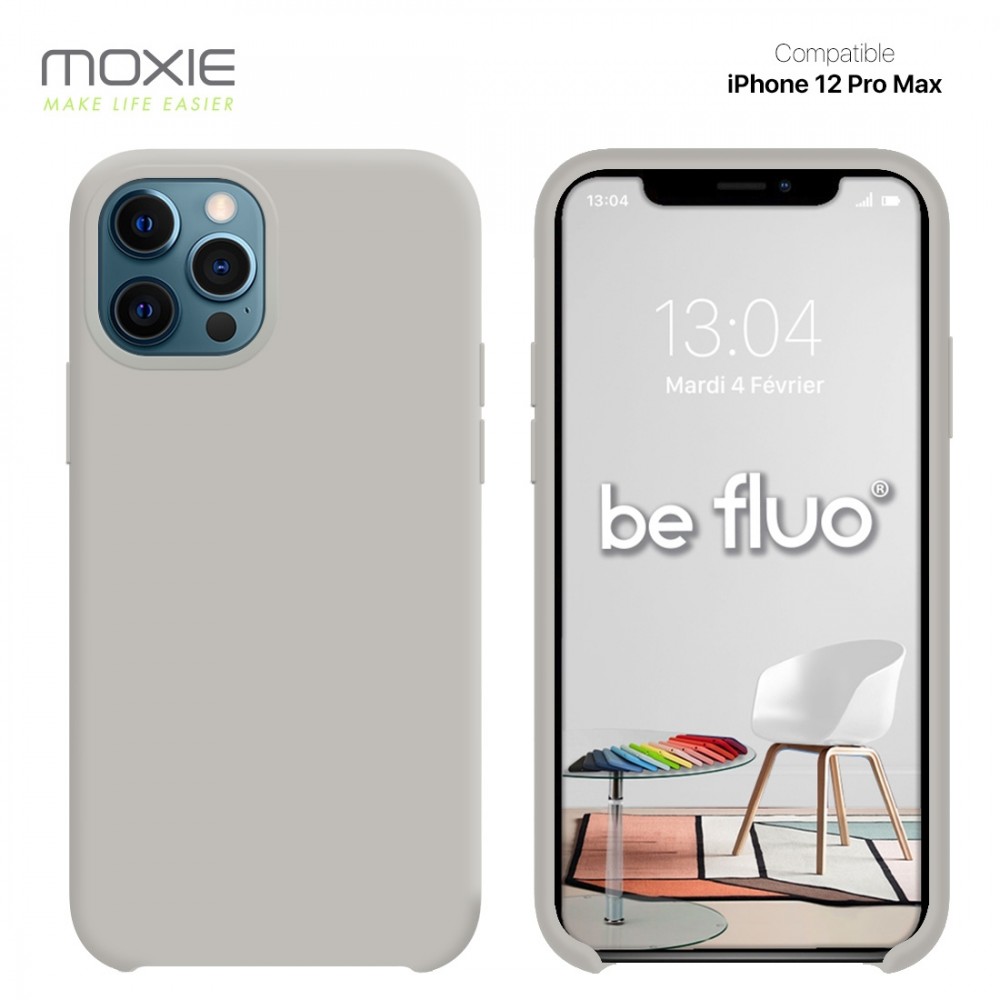 Moxie Coque iPhone 12 Pro Max [BeFluo] Coque Silicone Fine et Légère pour iPhone 12 Pro Max, Intérieur Microfibre, Coque Anti-chocs et Anti-rayures pour iPhone 12 Pro Max - Gris Nardo