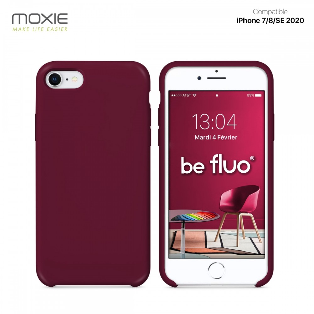Moxie Coque iPhone 7/8/SE 2020 [BeFluo] Coque Silicone Fine et Légère pour iPhone 8, iPhone 7 et iPhone SE 2020, Intérieur Microfibre, Coque Anti-chocs et Anti-rayures pour iPhone 7/8/SE 2020 - Lie de vin
