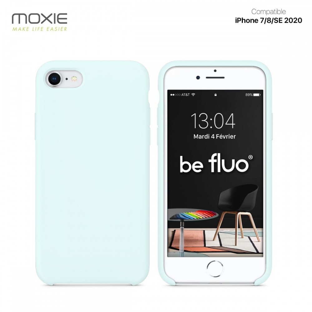 Moxie Coque iPhone 7/8/SE 2020 [BeFluo] Coque Silicone Fine et Légère pour iPhone 8, iPhone 7 et iPhone SE 2020, Intérieur Microfibre, Coque Anti-chocs et Anti-rayures pour iPhone 7/8/SE 2020 - Bleu glacier