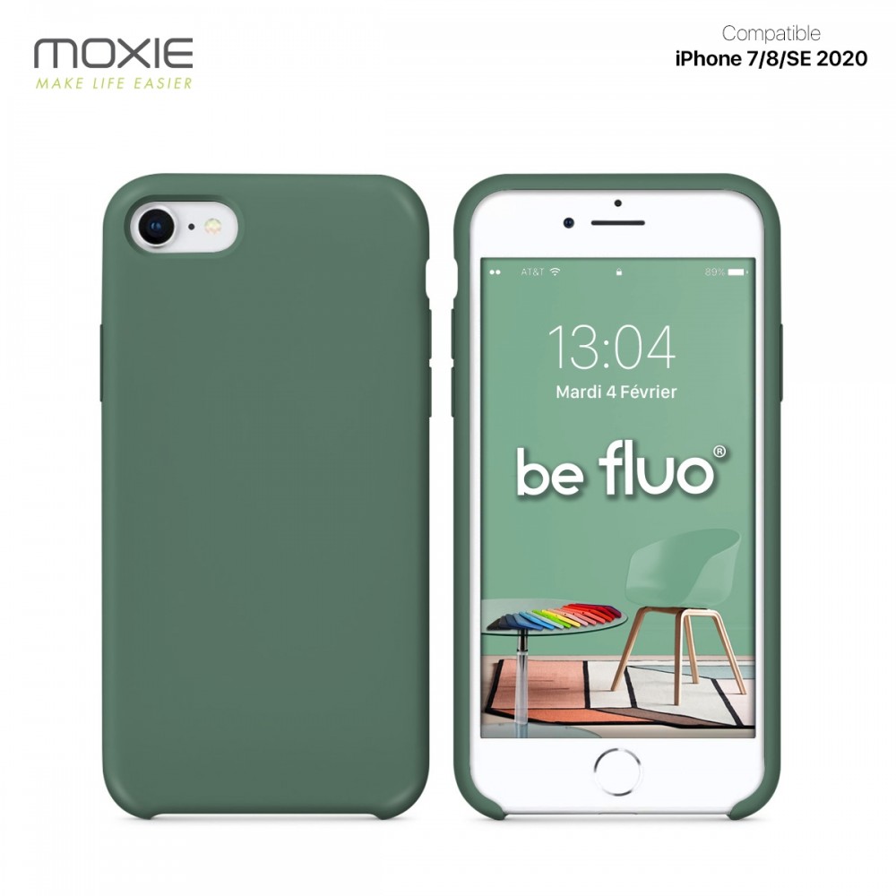 Moxie Coque iPhone 7/8/SE 2020 [BeFluo] Coque Silicone Fine et Légère pour iPhone 8, iPhone 7 et iPhone SE 2020, Intérieur Microfibre, Coque Anti-chocs et Anti-rayures pour iPhone 7/8/SE 2020 - Pin vert