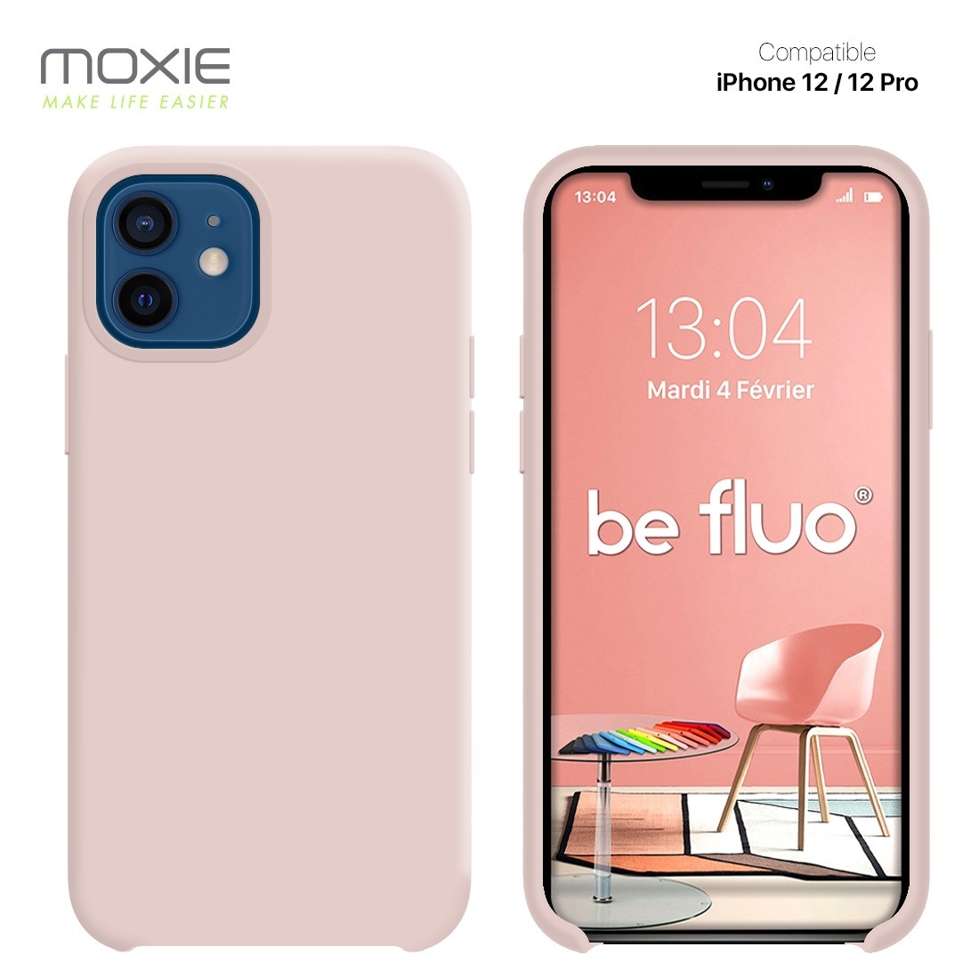 Moxie Coque silicone iPhone 12 / 12 Pro [BeFluo] - Intérieur Microfibre, Coque Anti-chocs et Anti-rayures pour iPhone 12 / 12 Pro 6.1" - Rose Sable