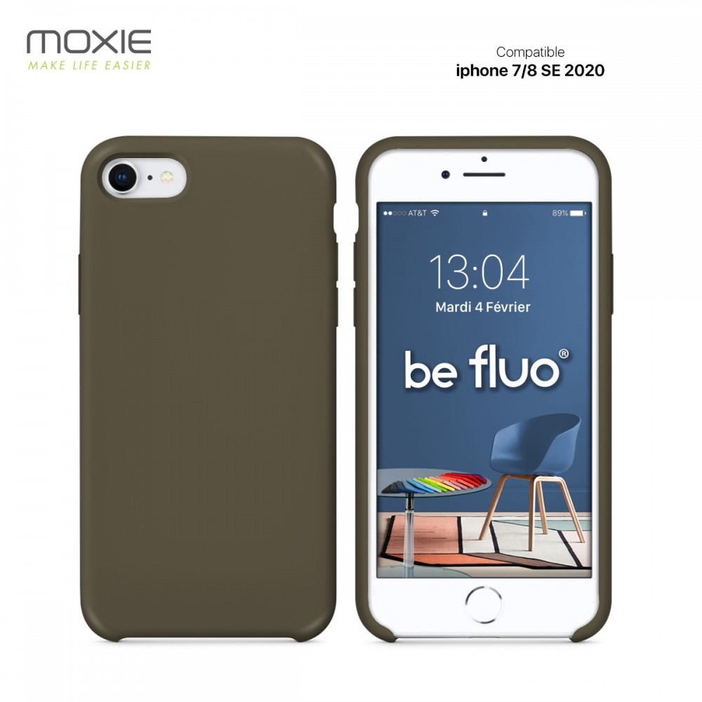Moxie Coque iPhone 7/8/SE 2020 [BeFluo] Coque Silicone Fine et Légère pour iPhone 8, iPhone 7 et iPhone SE 2020, Intérieur Microfibre, Coque Anti-chocs et Anti-rayures pour iPhone 7/8/SE 2020 - Marron gris