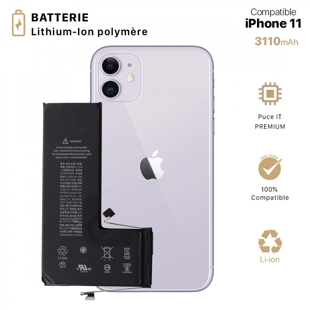 Batterie iPhone 11 3110mAh Compatible - Français