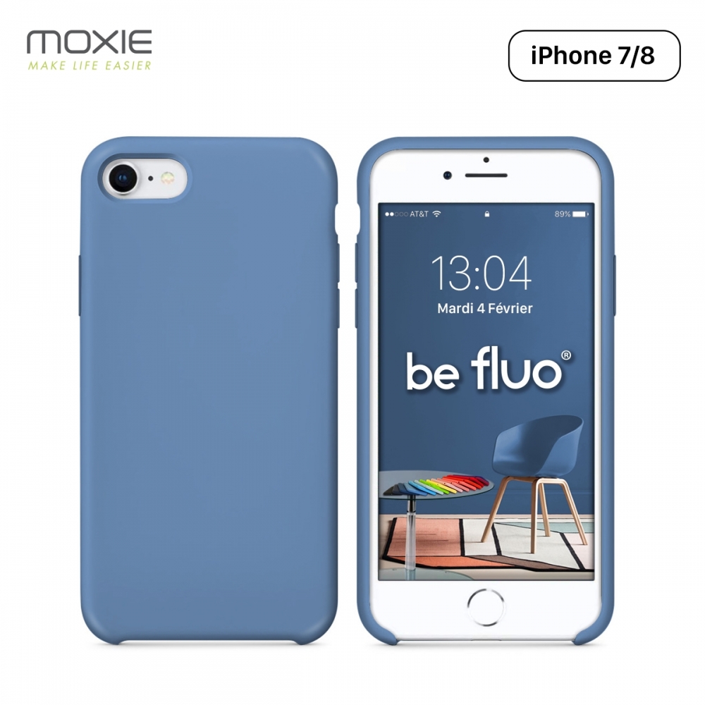 Moxie Coque iPhone 7/8/SE 2020 [BeFluo] Coque Silicone Fine et Légère pour iPhone 8, iPhone 7 et iPhone SE 2020, Intérieur Microfibre, Coque Anti-chocs et Anti-rayures pour iPhone 8/7/SE 2020 - Bleu Acier