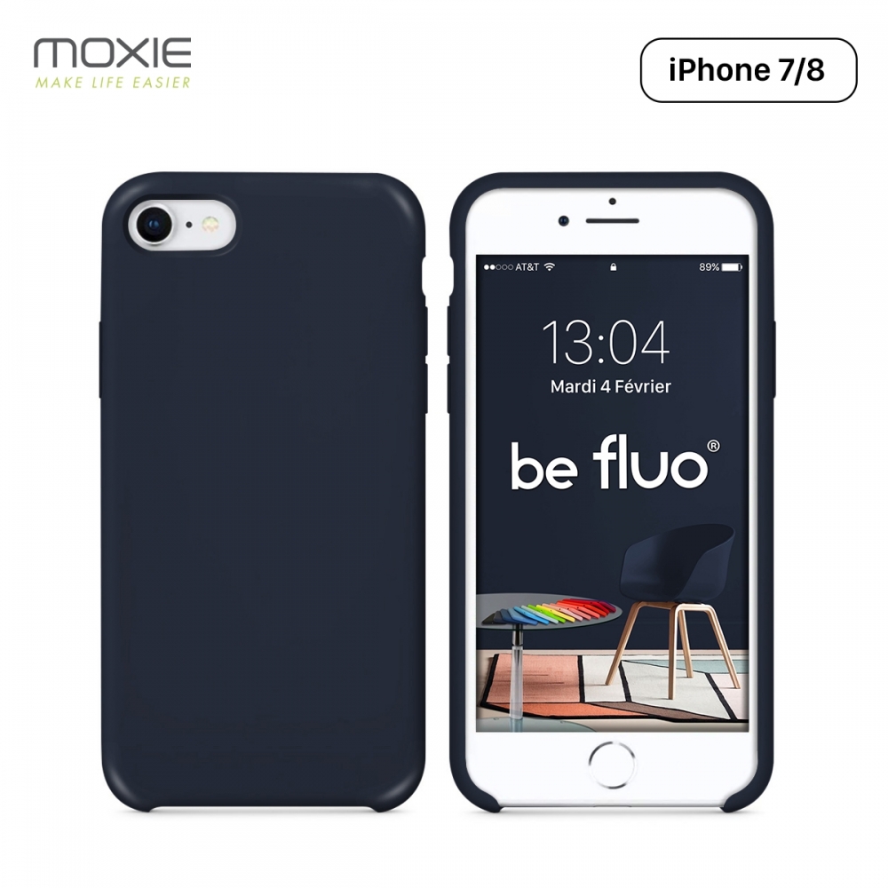 Moxie Coque iPhone 7/8/SE 2020 [BeFluo] Coque Silicone Fine et Légère pour iPhone 8, iPhone 7 et iPhone SE 2020, Intérieur Microfibre, Coque Anti-chocs et Anti-rayures pour iPhone 8/7/SE 2020 - Bleu Foncé