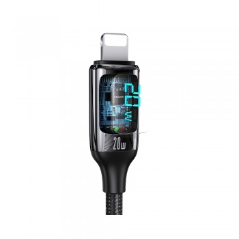 Cable data Usams Nylon Lightning vers Type-C - Fast charge avec affichage digital - Argent