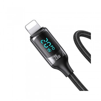 Cable data Usams Nylon Lightning vers Type-C - Fast charge avec affichage digital - Argent