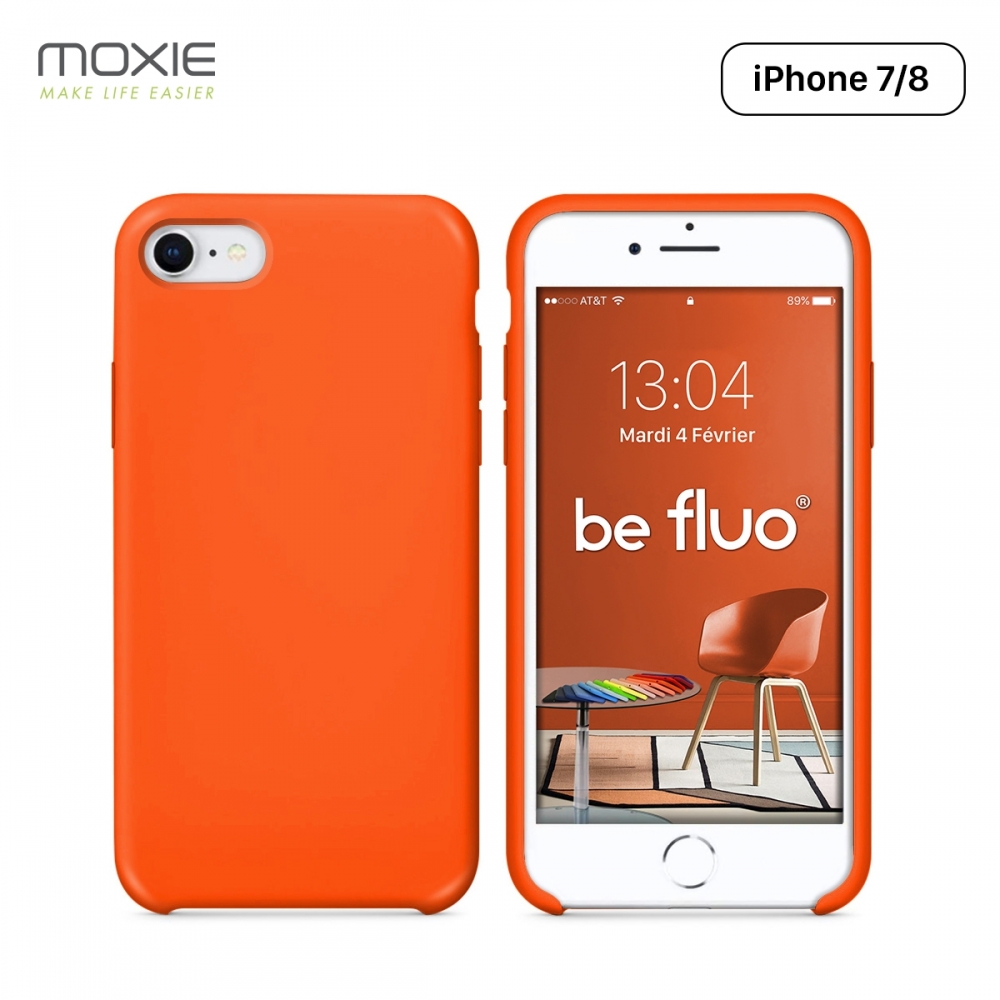 Moxie Coque iPhone 7/8/SE 2020 [BeFluo] Coque Silicone Fine et Légère pour iPhone 8, iPhone 7 et iPhone SE 2020, Intérieur Microfibre, Coque Anti-chocs et Anti-rayures pour iPhone 8/7/SE 2020 - Orange