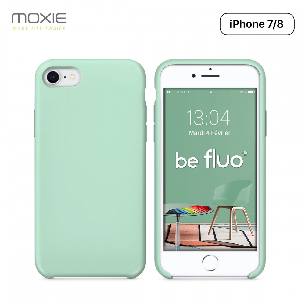 Moxie Coque iPhone 7/8/SE 2020 [BeFluo] Coque Silicone Fine et Légère pour iPhone 8, iPhone 7 et iPhone SE 2020, Intérieur Microfibre, Coque Anti-chocs et Anti-rayures pour iPhone 8/7/SE 2020 - Menthe