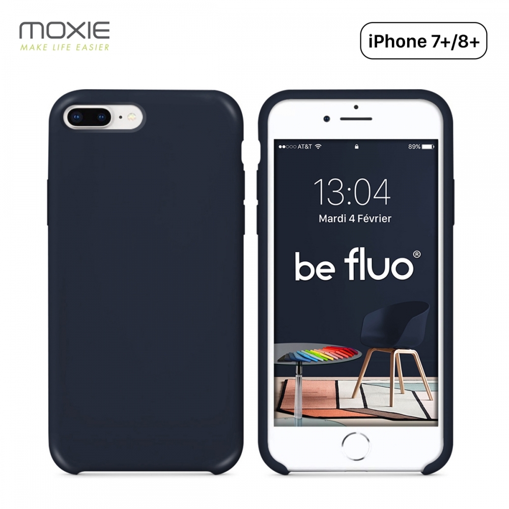 Moxie Coque iPhone 7 Plus/8 Plus [BeFluo] Coque Silicone Fine et Légère pour iPhone 8 Plus et iPhone 7 Plus, Intérieur Microfibre, Coque Anti-chocs et Anti-rayures pour iPhone 8+/7+ - Bleu Foncé