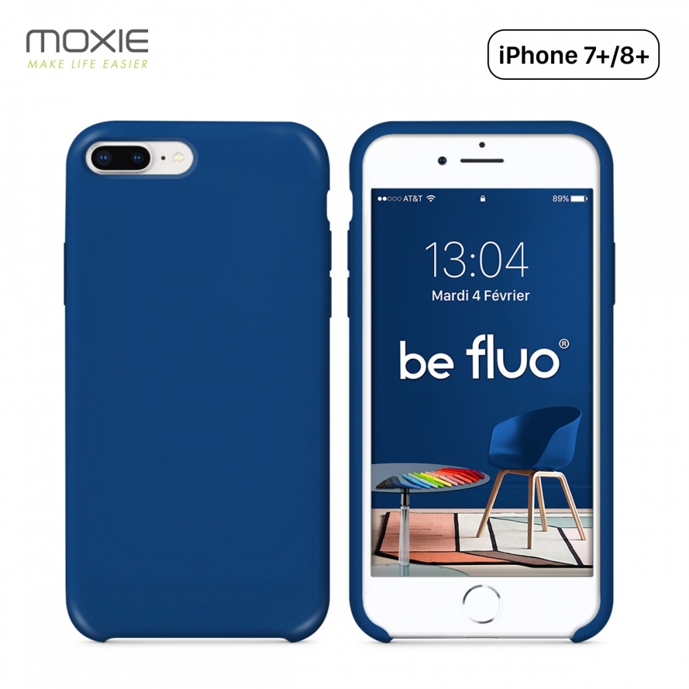 Moxie Coque iPhone 7 Plus/8 Plus [BeFluo] Coque Silicone Fine et Légère pour iPhone 8 Plus et iPhone 7 Plus, Intérieur Microfibre, Coque Anti-chocs et Anti-rayures pour iPhone 8+/7+ - Bleu Marine