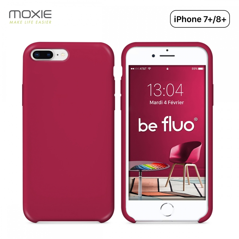 Moxie Coque iPhone 7 Plus/8 Plus [BeFluo] Coque Silicone Fine et Légère pour iPhone 8 Plus et iPhone 7 Plus, Intérieur Microfibre, Coque Anti-chocs et Anti-rayures pour iPhone 8+/7+ - Framboise