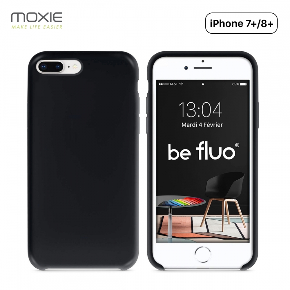 Moxie Coque iPhone 7 Plus/8 Plus [BeFluo] Coque Silicone Fine et Légère pour iPhone 8 Plus et iPhone 7 Plus, Intérieur Microfibre, Coque Anti-chocs et Anti-rayures pour iPhone 8+/7+ - Noir