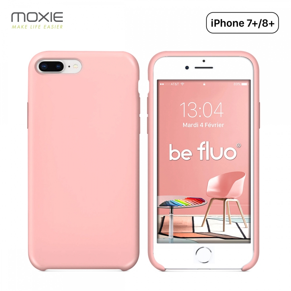 Moxie Coque iPhone 7 Plus/8 Plus [BeFluo] Coque Silicone Fine et Légère pour iPhone 8 Plus et iPhone 7 Plus, Intérieur Microfibre, Coque Anti-chocs et Anti-rayures pour iPhone 8+/7+ - Rose Clair