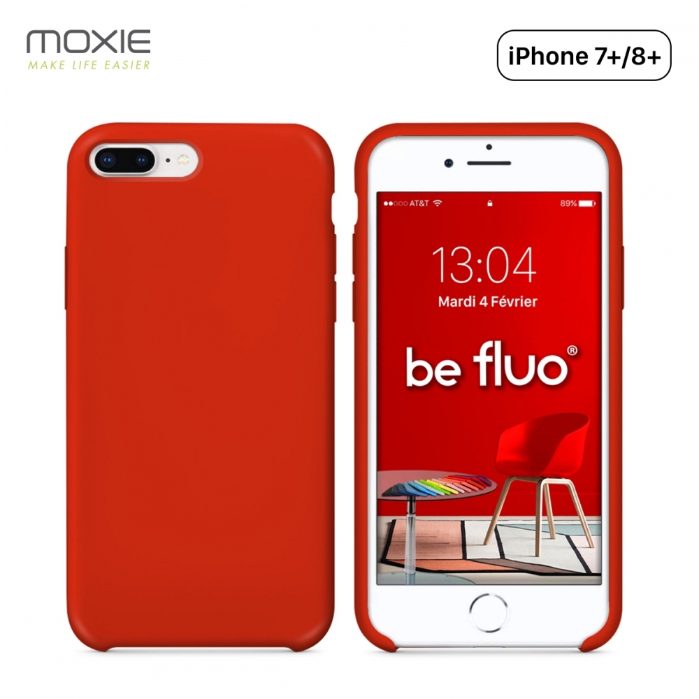 Moxie Coque iPhone 7 Plus/8 Plus [BeFluo] Coque Silicone Fine et Légère pour iPhone 8 Plus et iPhone 7 Plus, Intérieur Microfibre, Coque Anti-chocs et Anti-rayures pour iPhone 8+/7+ - Rouge