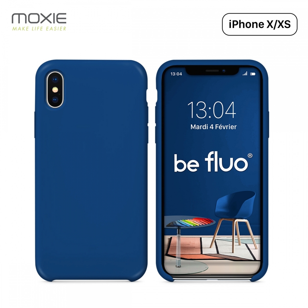 Moxie Coque iPhone XS / iPhone X [BeFluo] Coque Silicone Fine et Légère pour iPhone XS 5.8" et iPhone X, Intérieur Microfibre, Coque Anti-chocs et Anti-rayures pour iPhone XS/X - Bleu Marine
