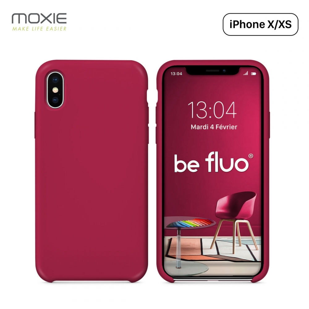 Moxie Coque iPhone XS / iPhone X [BeFluo] Coque Silicone Fine et Légère pour iPhone XS 5.8" et iPhone X, Intérieur Microfibre, Coque Anti-chocs et Anti-rayures pour iPhone XS/X - Framboise
