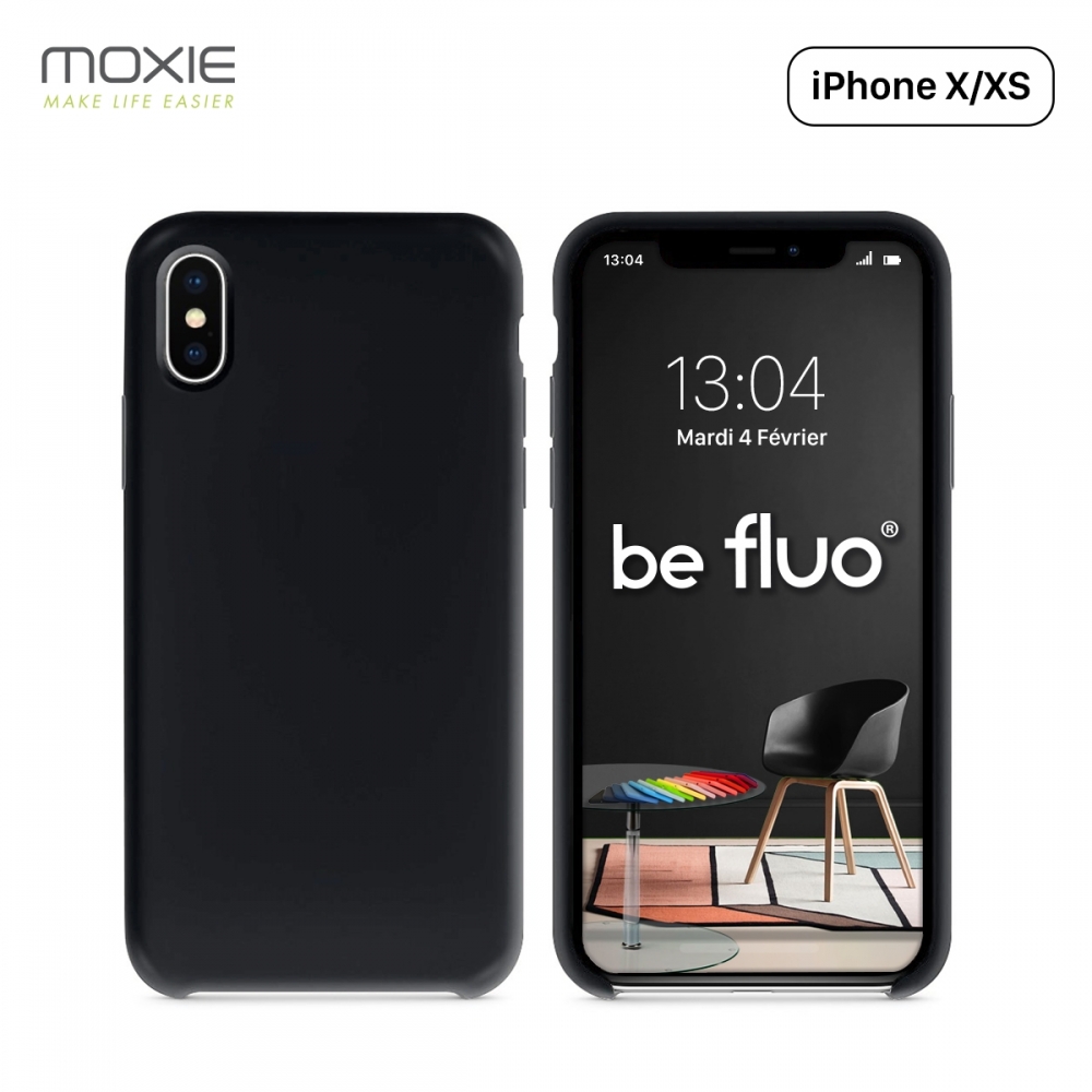 Moxie Coque iPhone XS / iPhone X [BeFluo] Coque Silicone Fine et Légère pour iPhone XS 5.8" et iPhone X, Intérieur Microfibre, Coque Anti-chocs et Anti-rayures pour iPhone XS/X - Noir