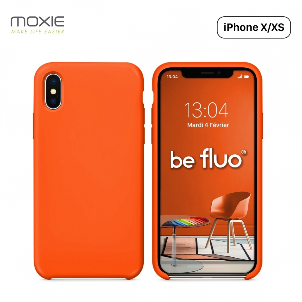 Moxie Coque iPhone XS / iPhone X [BeFluo] Coque Silicone Fine et Légère pour iPhone XS 5.8" et iPhone X, Intérieur Microfibre, Coque Anti-chocs et Anti-rayures pour iPhone XS/X - Orange
