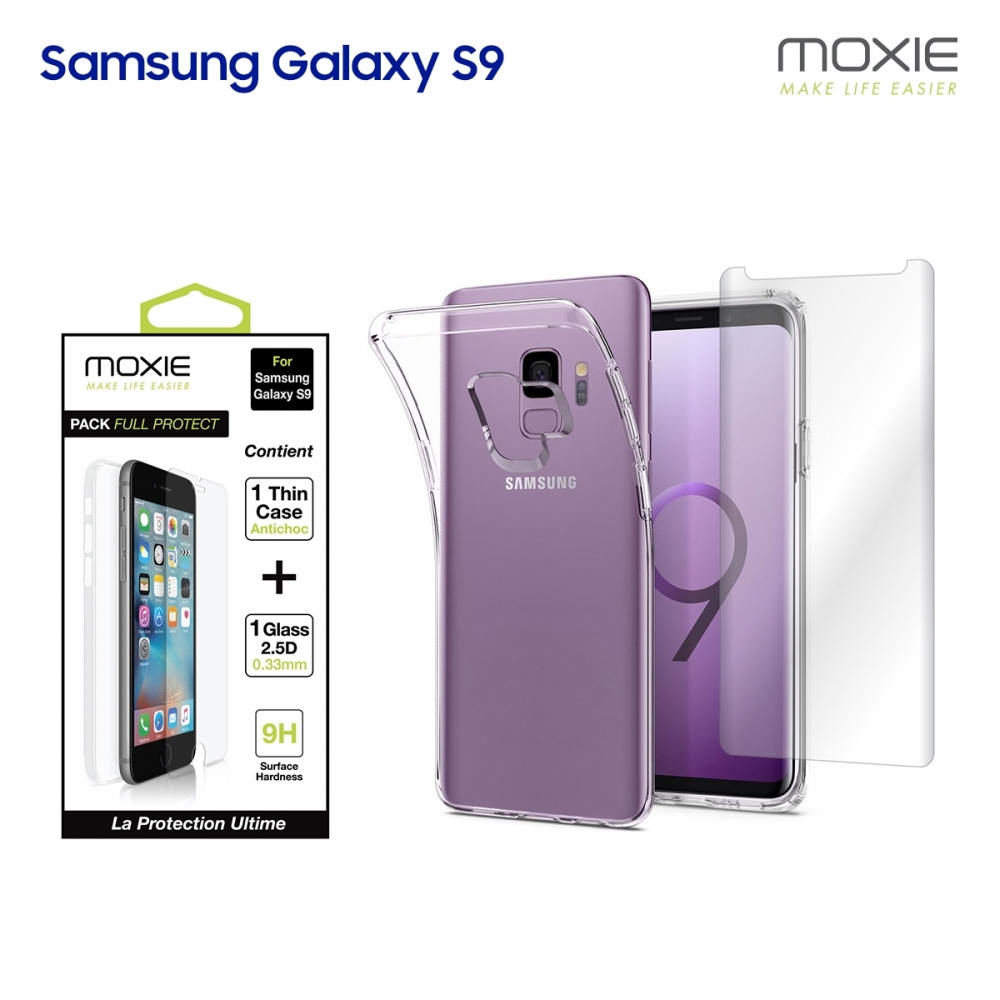 Pack FullProtect 1 coque + 1 verre trempé incurvé Moxie Samsung Galaxy S9