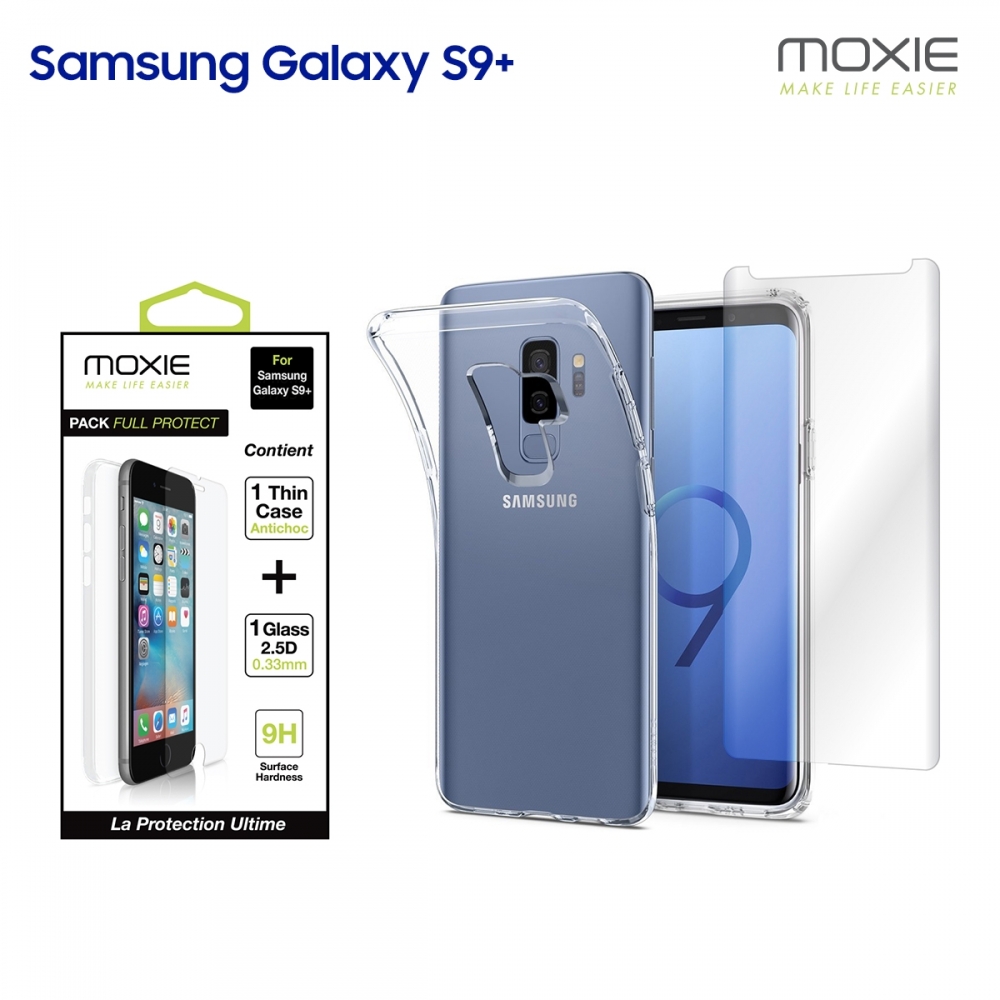 Pack FullProtect 1 coque + 1 verre trempé incurvé Moxie Samsung Galaxy S9 Plus