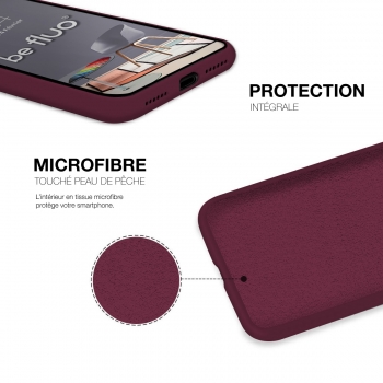 Coque Silicone Moxie BeFluo Fine et Légère pour iPhone 14 Plus, Intérieur Microfibre - Lie de vin
