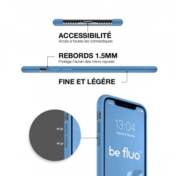Coque Silicone Moxie BeFluo Fine et Légère pour iPhone 14 Plus, Intérieur Microfibre - Bleu acier