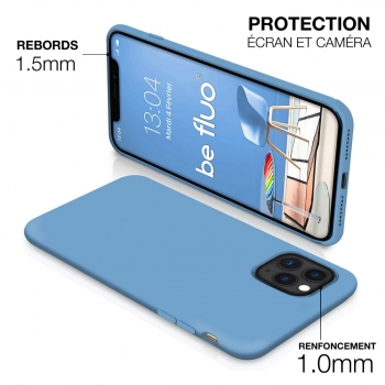 Coque Silicone Moxie BeFluo Fine et Légère pour iPhone 14 Plus, Intérieur Microfibre - Bleu acier