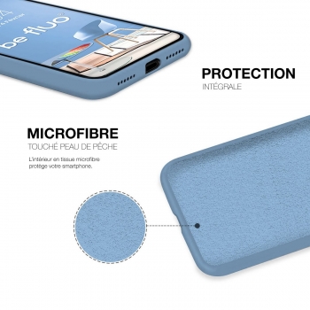 Coque Silicone Moxie BeFluo Fine et Légère pour iPhone 14 Plus, Intérieur Microfibre - Bleu acier