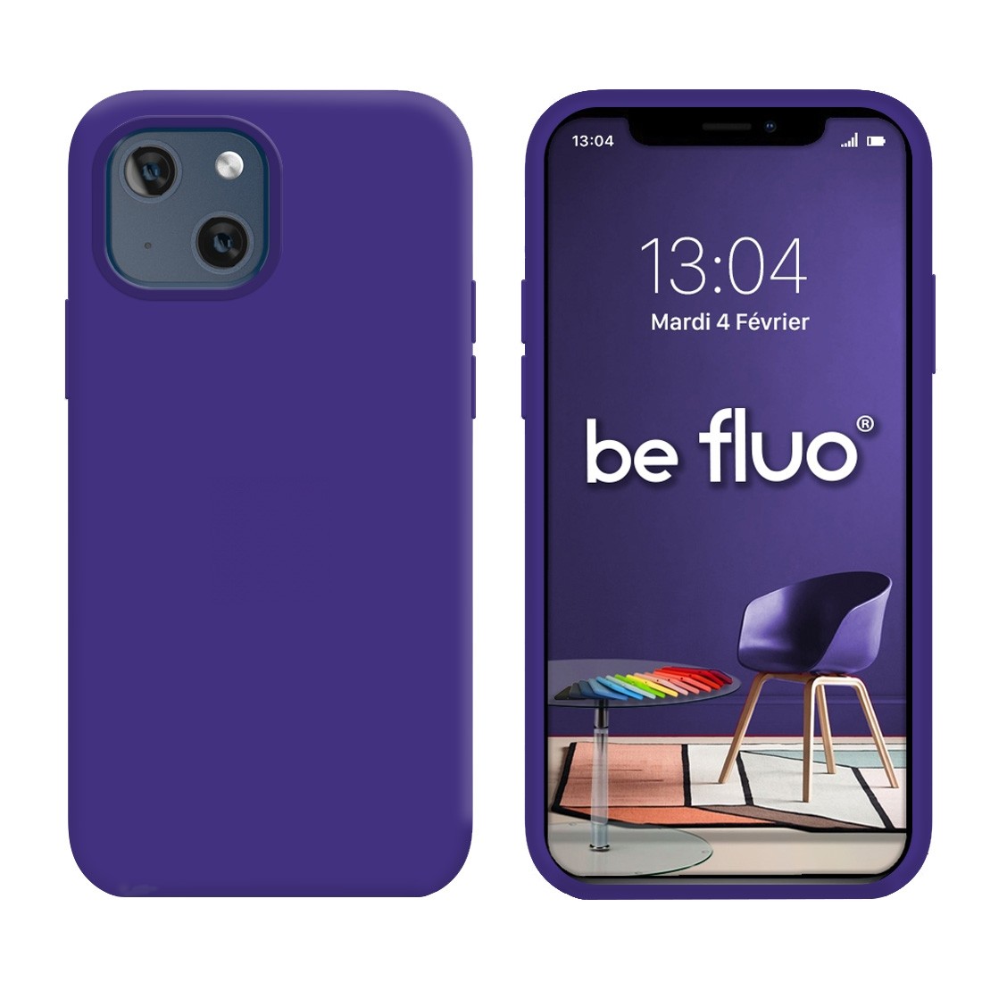 Coque Silicone Moxie BeFluo Fine et Légère pour iPhone 14, Intérieur Microfibre - Violet