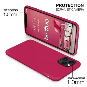 Coque Silicone Moxie BeFluo Fine et Légère pour iPhone 14, Intérieur Microfibre - Framboise