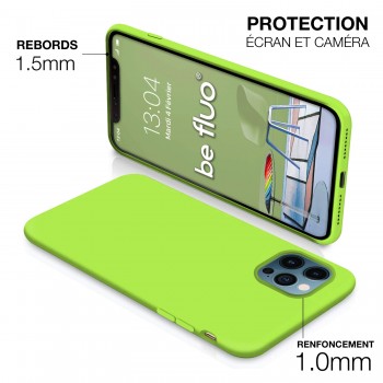 Coque Silicone Moxie BeFluo Fine et Légère pour iPhone 14 , Intérieur Microfibre - Vert pomme