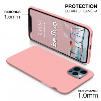Coque Silicone Moxie BeFluo Fine et Légère pour iPhone 14, Intérieur Microfibre - Rose clair