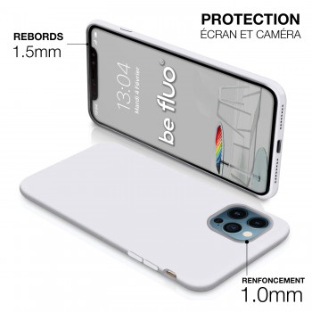 Coque Silicone Moxie BeFluo Fine et Légère pour iPhone 14, Intérieur Microfibre - Blanc