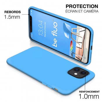 Coque Silicone Moxie BeFluo Fine et Légère pour iPhone 14, Intérieur Microfibre - Bleu clair
