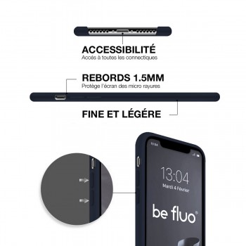 Coque Silicone Moxie BeFluo Fine et Légère pour iPhone 14 Pro Max, Intérieur Microfibre - Bleu foncé