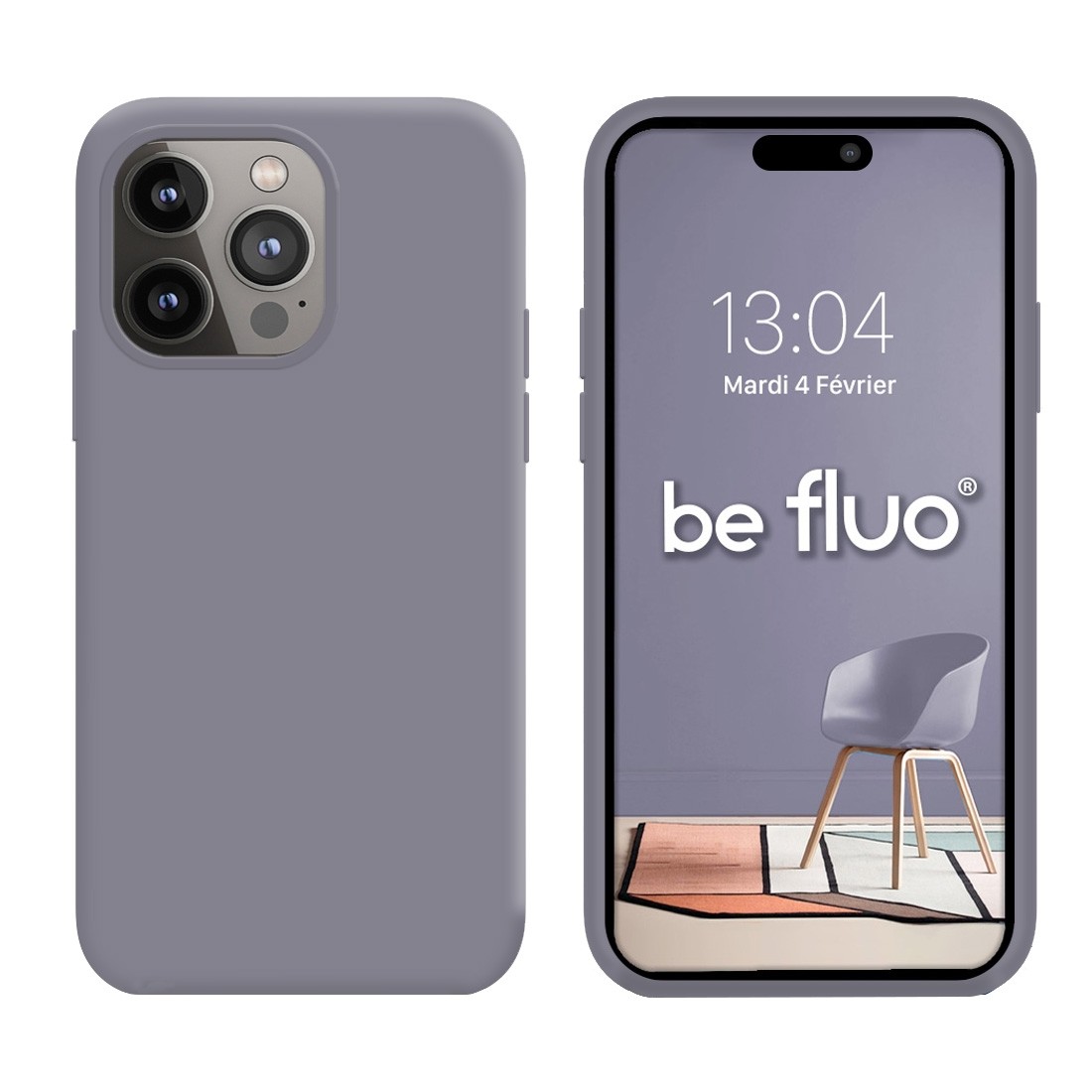 Coque Silicone Moxie BeFluo Fine et Légère pour iPhone 14 Pro, Intérieur Microfibre - Gris lavande