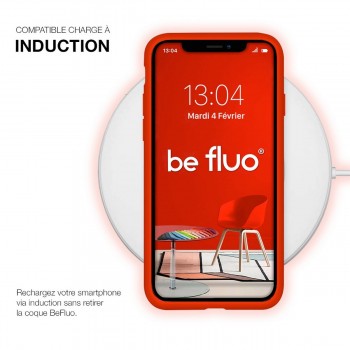 Coque Silicone Moxie BeFluo Fine et Légère pour iPhone 14 Pro, Intérieur Microfibre - Rouge