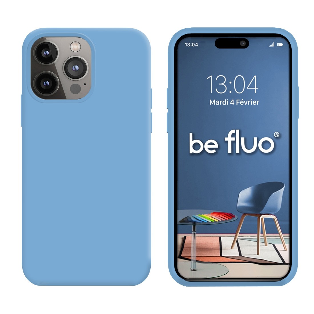 Coque Silicone Moxie BeFluo Fine et Légère pour iPhone 14 Pro, Intérieur Microfibre - Bleu acier