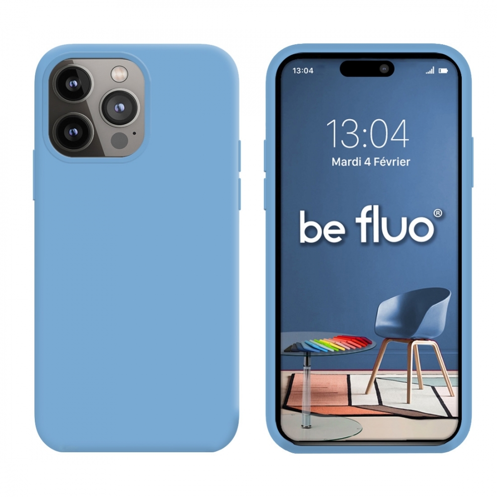Coque Silicone Moxie BeFluo Fine et Légère pour iPhone 14 Pro Max, Intérieur Microfibre - Bleu acier