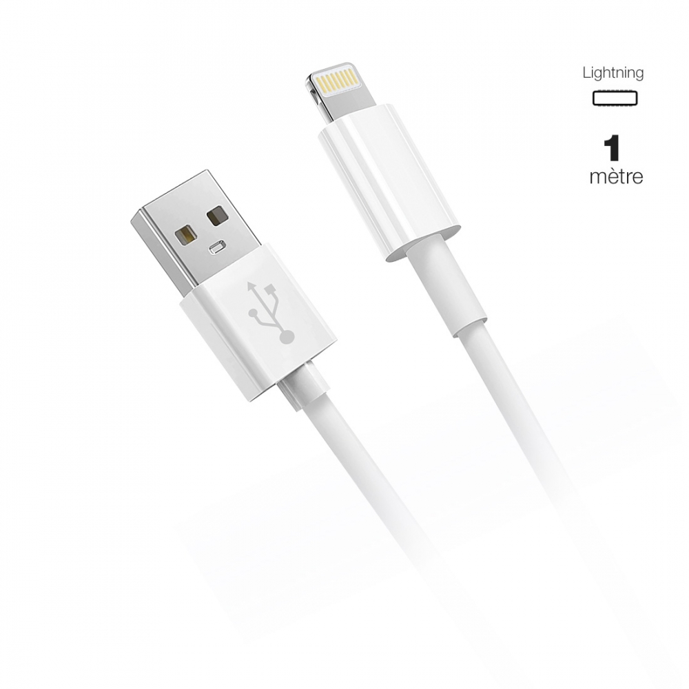 Câble Lightning pour iPhone - 1 mètre - blanc Sans Blister