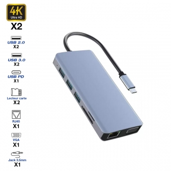 Hub USB-C vers 2 HDMI 4K/4...