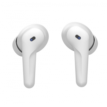 Oreillette bluetooth stéréo Moxie Minitwin avec boitier coulissant - blanc