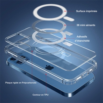 Coque transparente renforcée compatible Magsafe pour iPhone 12 Pro Max