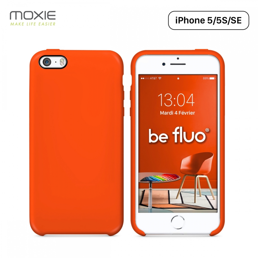 Moxie Coque iPhone 5/5S/SE [BeFluo] Coque Silicone Fine et Légère pour iPhone SE, iPhone 5S et iPhone 5, Intérieur Microfibre, Coque Anti-chocs et Anti-rayures pour iPhone SE/5S/5 - Orange
