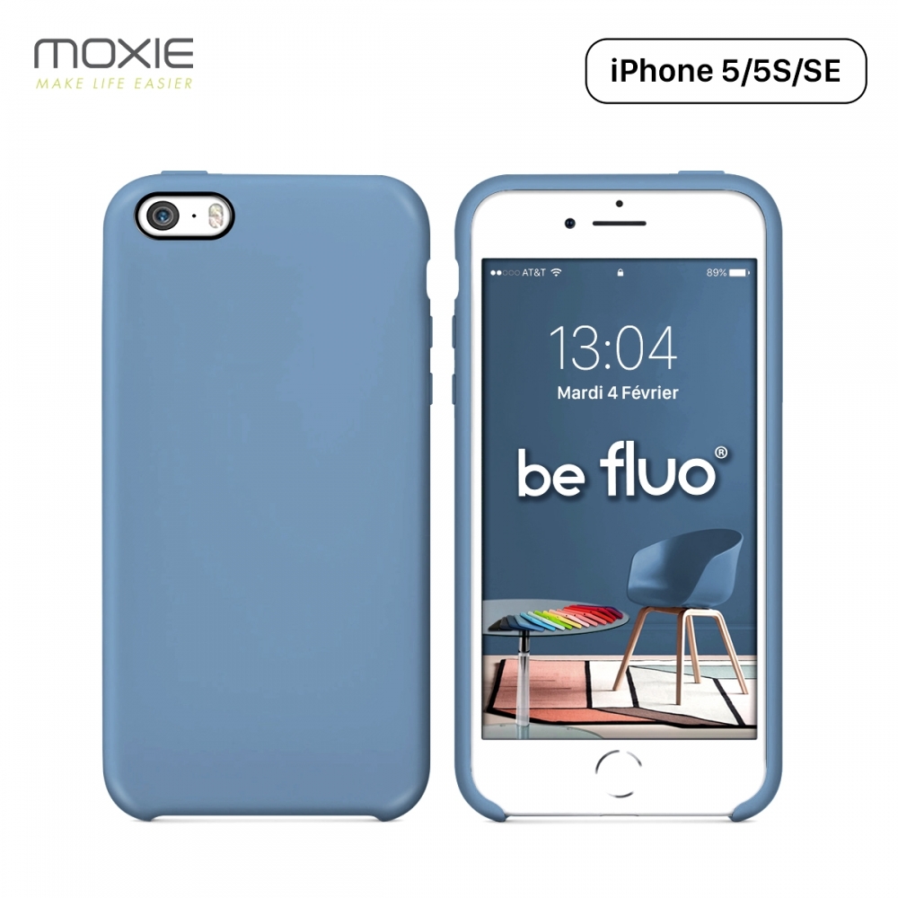 Moxie Coque iPhone 5/5S/SE [BeFluo] Coque Silicone Fine et Légère pour iPhone SE, iPhone 5S et iPhone 5, Intérieur Microfibre, Coque Anti-chocs et Anti-rayures pour iPhone SE/5S/5 - Bleu Acier