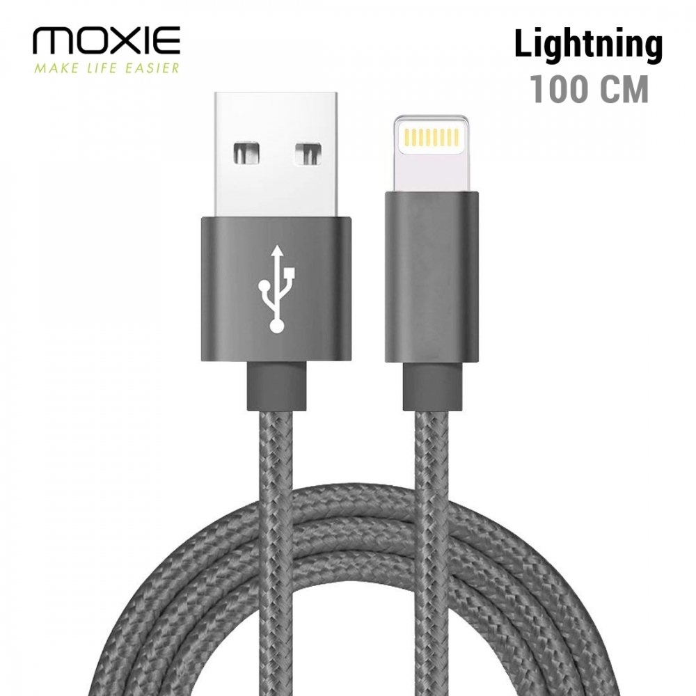 Câble Lightning, Moxie [DATANYLON] Câble Lightning renforcé en Nylon tressé supportant la Charge et la Synchronisation des données en 2A, longueur 100CM - Gris