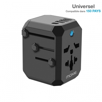 Adaptateur secteur Universel de Voyage Noir 4 prises +3 USB et 1 TYPE C