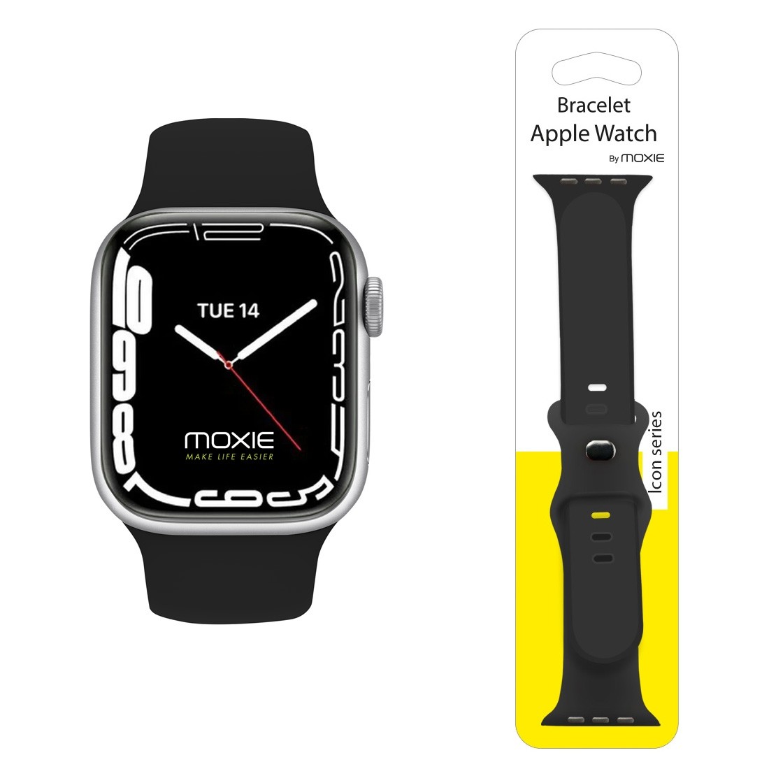 Bracelet en silicone pour Apple watch taille 42-44-45 mm - Noir